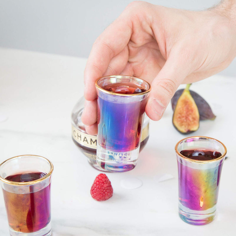 Iridescent shot glass raised