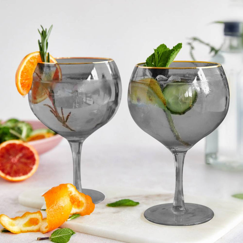 Black & Gold Gin Balloon Glasses - Set of 2