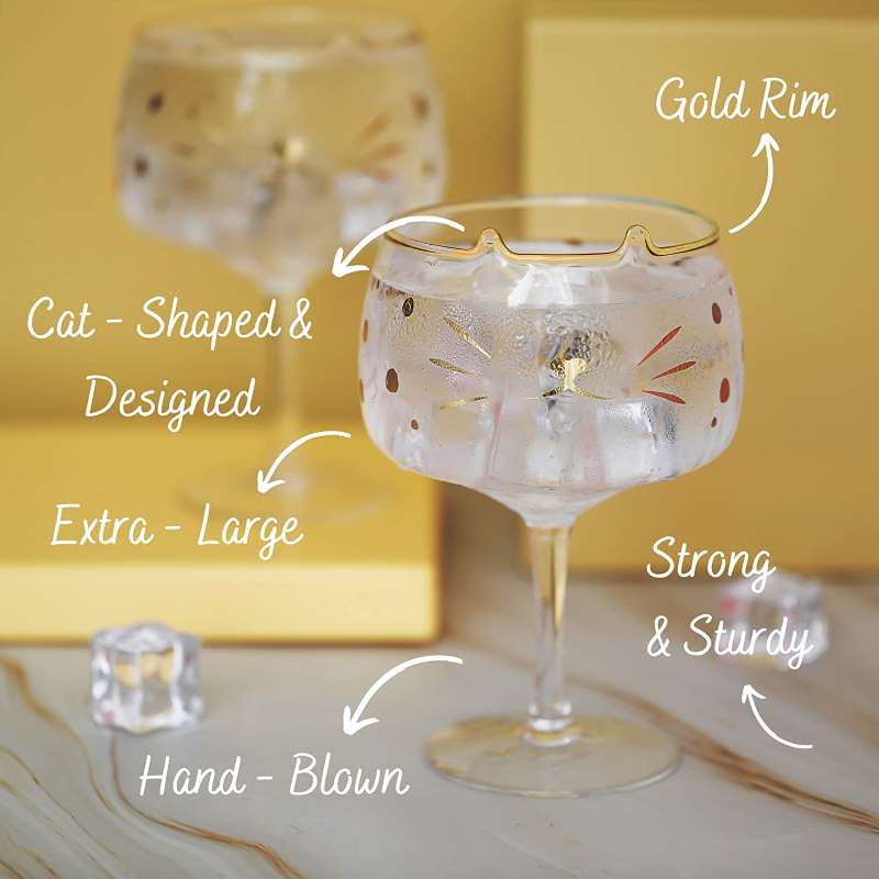 Set-of-2-Cat-Gin-Glasses , Cat-Gin-Cocktail-Glass-Set, Gin-Balloon-Glasses, glass, set-of-two, cocktail, gin, order, add-to-cart, gold, klarna, balloon, gin-goblets, gin-glass-sets