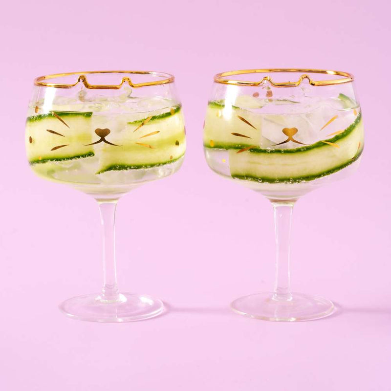 Set-of-2-Cat-Gin-Glasses , Cat-Gin-Cocktail-Glass-Set, Gin-Balloon-Glasses, glass, set-of-two, cocktail, gin, order, add-to-cart, gold, klarna, balloon, gin-goblets, gin-glass-sets
