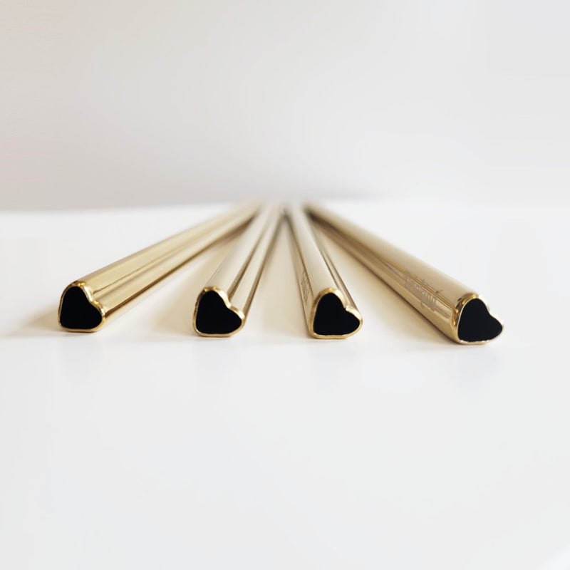gold heart drinking straws