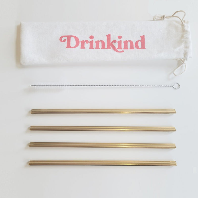 Gold metal straws with cleaning brush