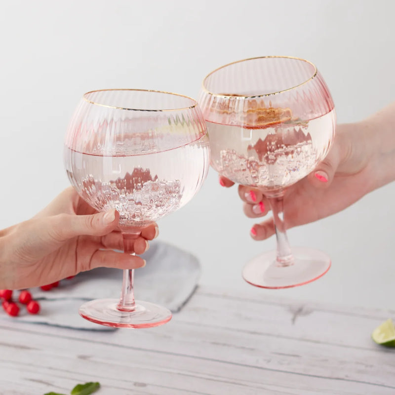 ribbed pink gin balloon glasses