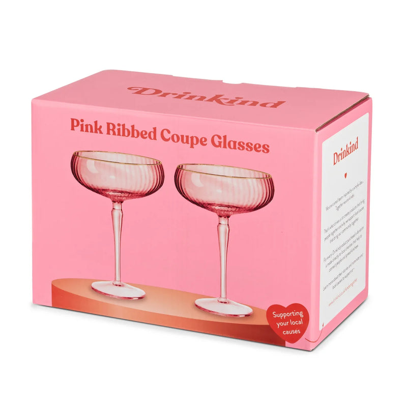 Pink Ribbed Martini Glass Set of 2
