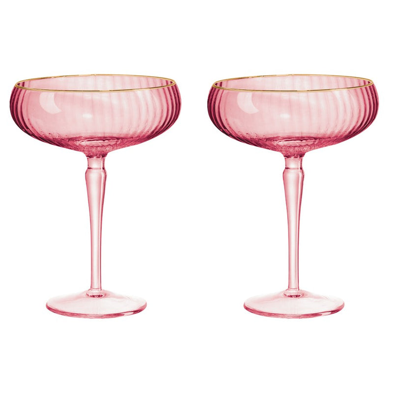 Pink ribbed martini glass