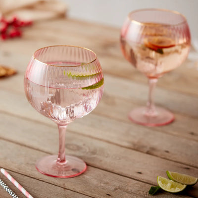 ribbed gin glasses pink