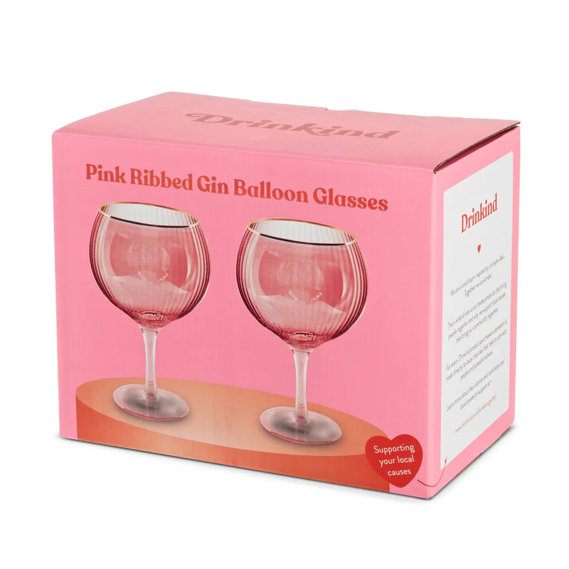 Pink Ribbed Gin Balloon Glass Set of 2