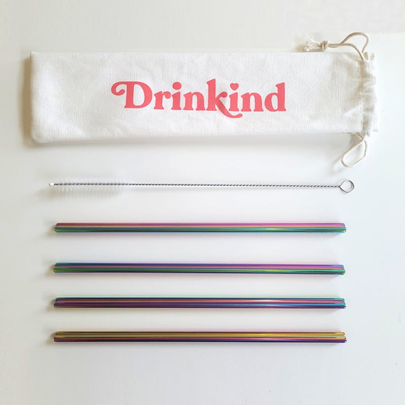 coloured metal straws with cleaning brush
