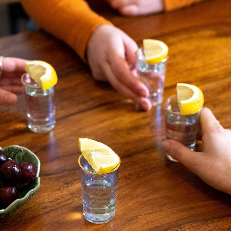 Cheers-with-rainbow-gold-rimmed-shot-glasses-order