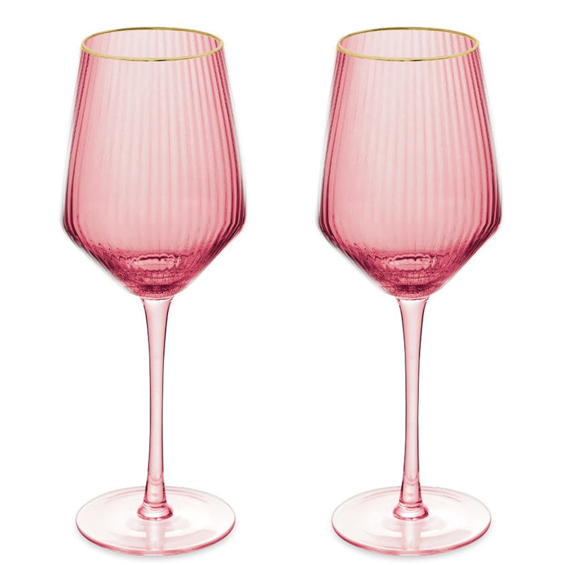 Pink Ribbed White Wine Glasses
