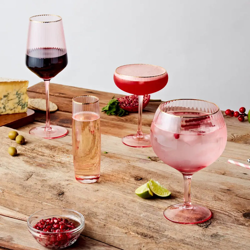 Pink Ribbed Drinking Glasses