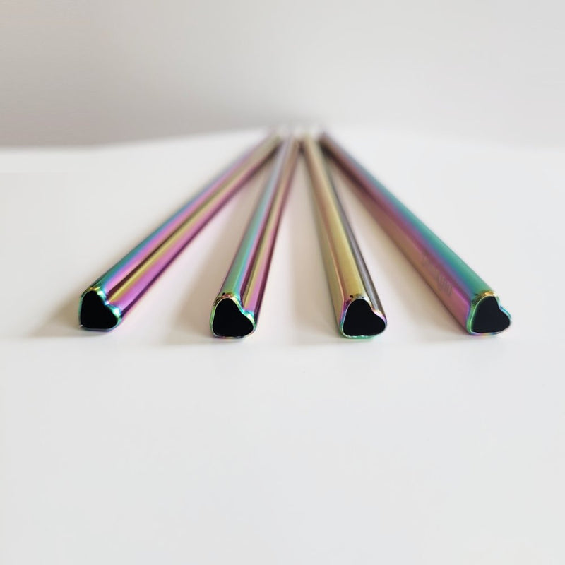 Rainbow coloured heart straws